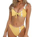 White Ice Cream Melted Print Front Bow Tie Bikini