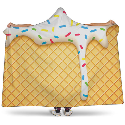 White Ice Cream Melted Print Hooded Blanket