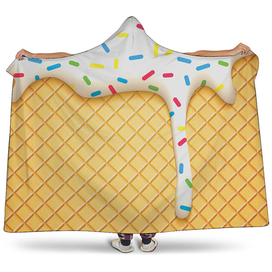 White Ice Cream Melted Print Hooded Blanket
