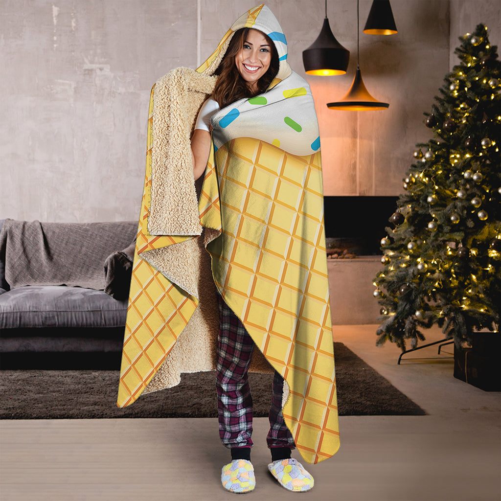 White Ice Cream Melted Print Hooded Blanket