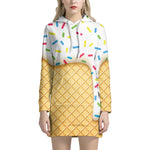White Ice Cream Melted Print Hoodie Dress