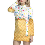 White Ice Cream Melted Print Hoodie Dress