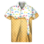 White Ice Cream Melted Print Men's Short Sleeve Shirt
