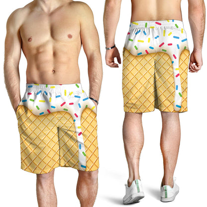 White Ice Cream Melted Print Men's Shorts