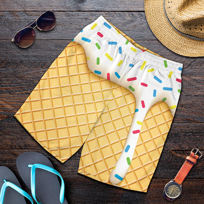 White Ice Cream Melted Print Men's Shorts