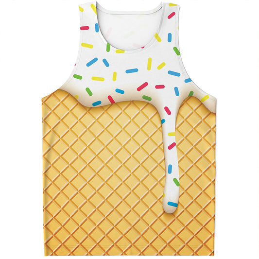 White Ice Cream Melted Print Men's Tank Top