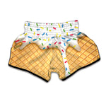 White Ice Cream Melted Print Muay Thai Boxing Shorts