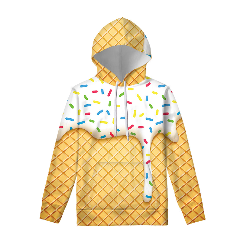 White Ice Cream Melted Print Pullover Hoodie