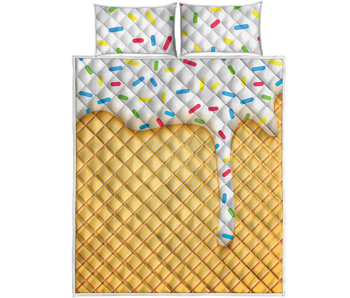 White Ice Cream Melted Print Quilt Bed Set