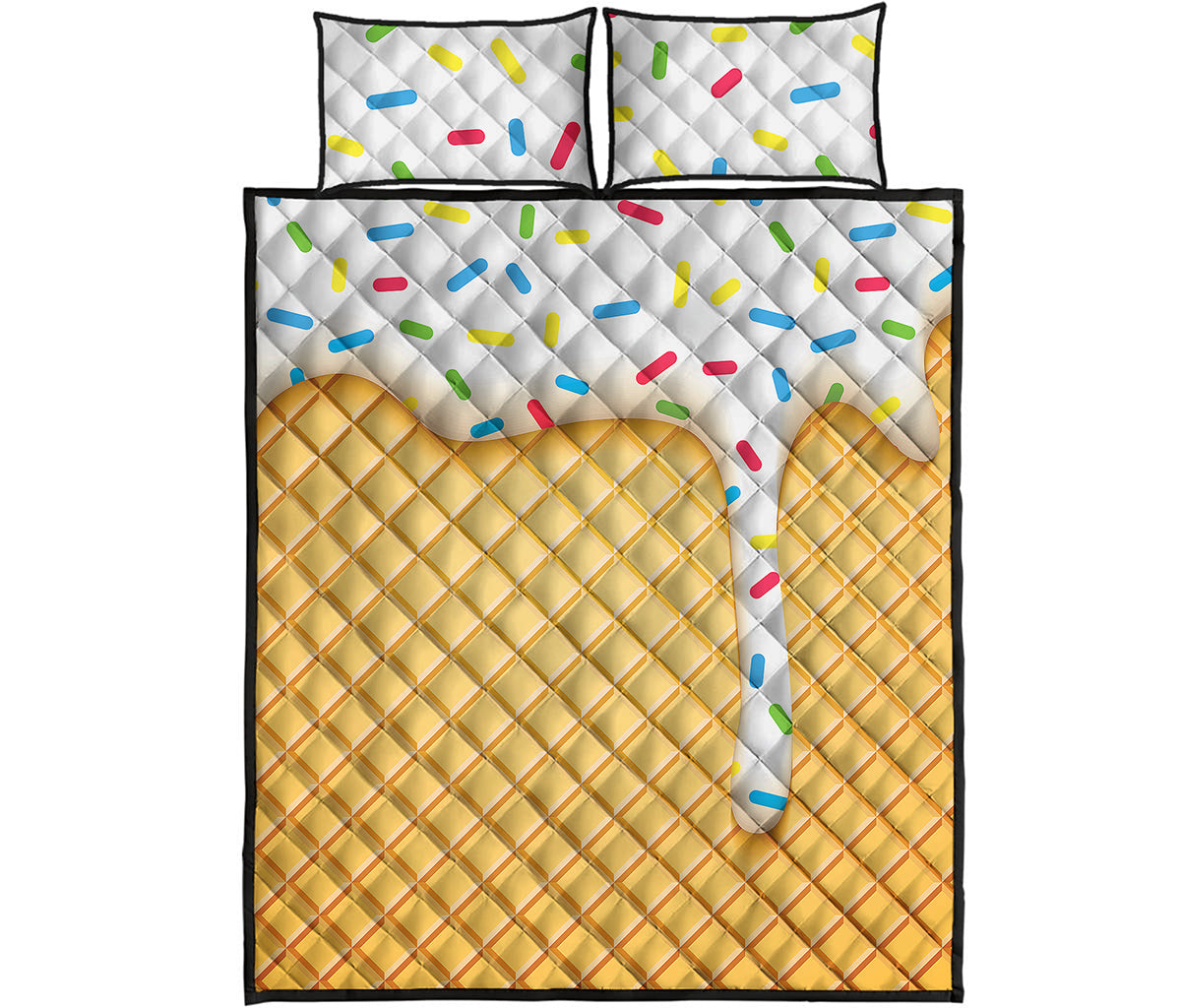 White Ice Cream Melted Print Quilt Bed Set
