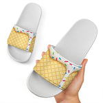 White Ice Cream Melted Print White Slide Sandals