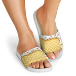 White Ice Cream Melted Print White Slide Sandals
