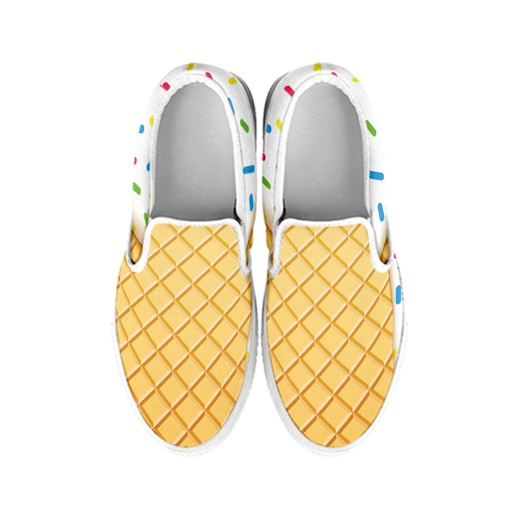 White Ice Cream Melted Print White Slip On Shoes