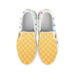 White Ice Cream Melted Print White Slip On Shoes