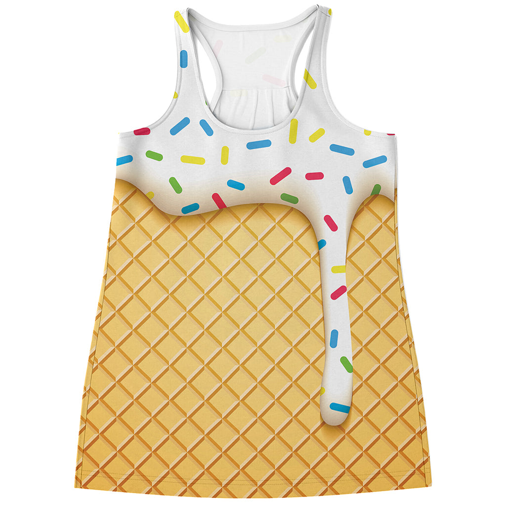 White Ice Cream Melted Print Women's Racerback Tank Top