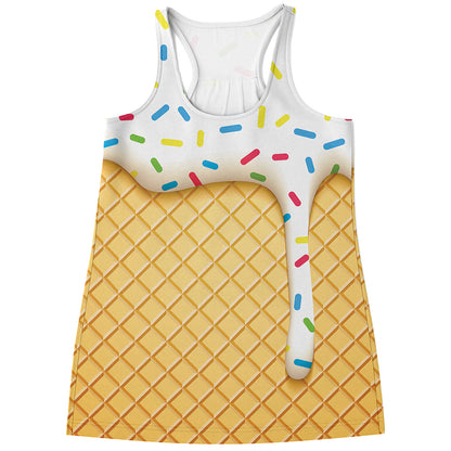 White Ice Cream Melted Print Women's Racerback Tank Top