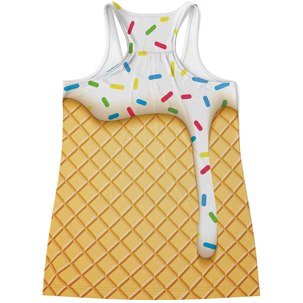 White Ice Cream Melted Print Women's Racerback Tank Top