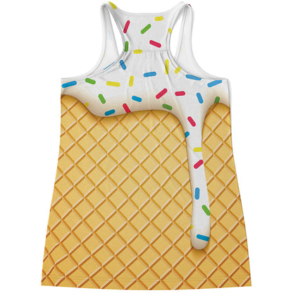 White Ice Cream Melted Print Women's Racerback Tank Top