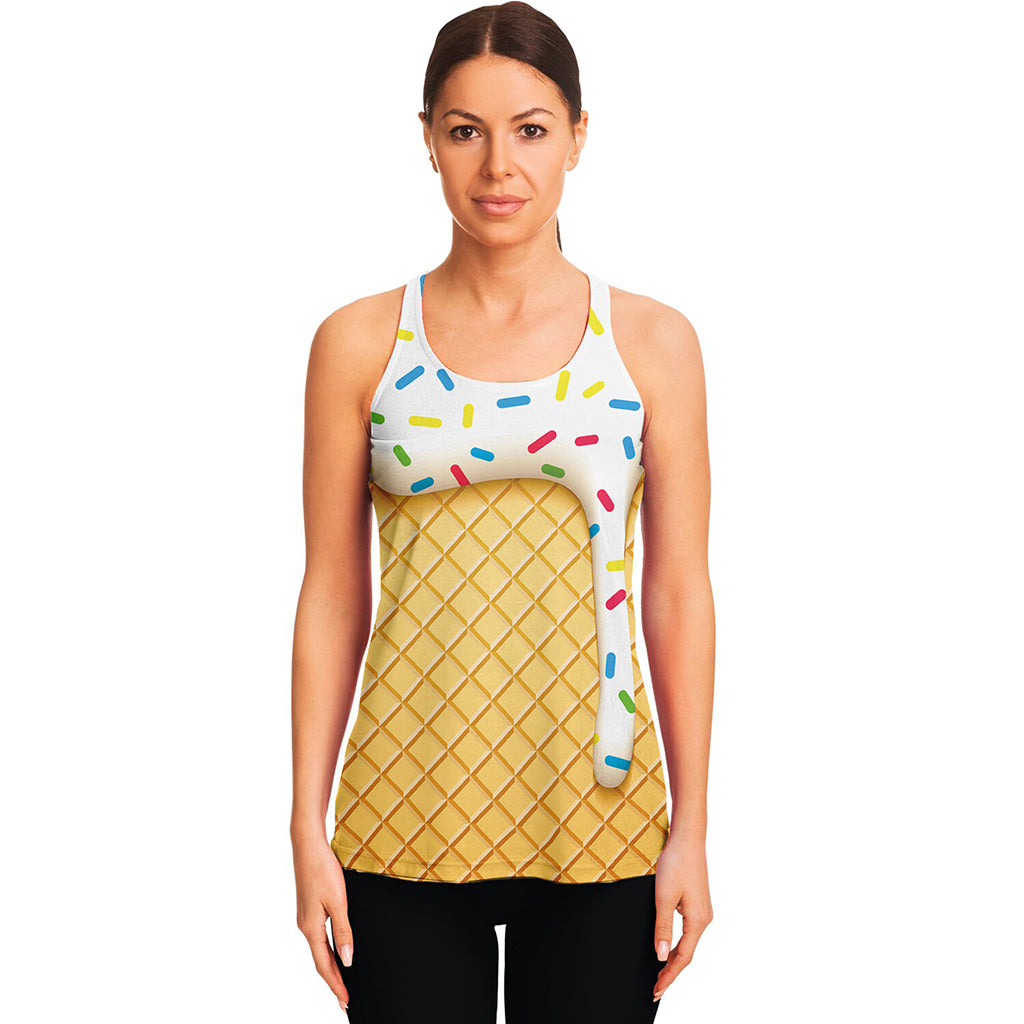 White Ice Cream Melted Print Women's Racerback Tank Top