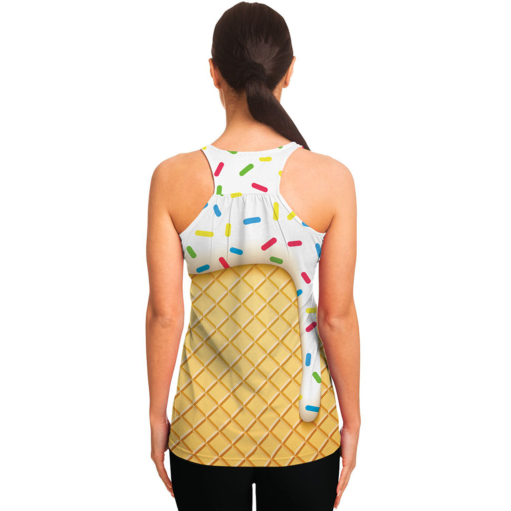 White Ice Cream Melted Print Women's Racerback Tank Top