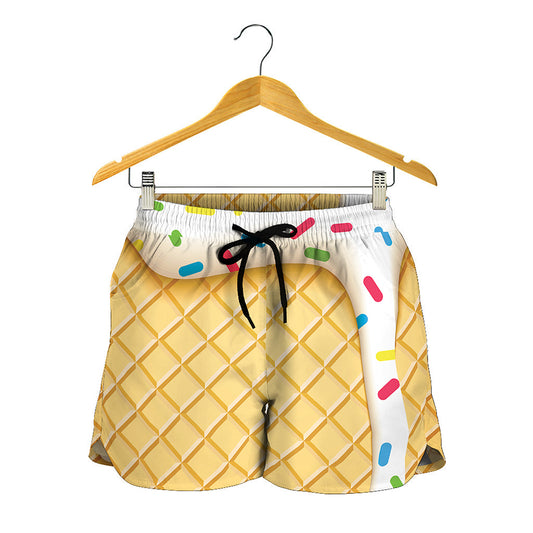 White Ice Cream Melted Print Women's Shorts