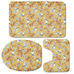 White Japanese Cranes Pattern Print 3 Piece Bath Mat Set