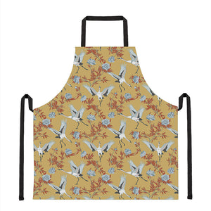 White Japanese Cranes Pattern Print Apron