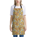 White Japanese Cranes Pattern Print Apron