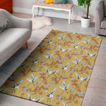 White Japanese Cranes Pattern Print Area Rug