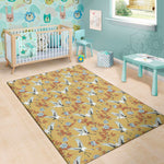 White Japanese Cranes Pattern Print Area Rug