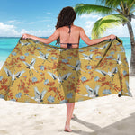 White Japanese Cranes Pattern Print Beach Sarong Wrap