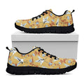 White Japanese Cranes Pattern Print Black Running Shoes