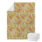 White Japanese Cranes Pattern Print Blanket