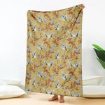 White Japanese Cranes Pattern Print Blanket
