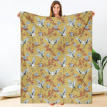 White Japanese Cranes Pattern Print Blanket
