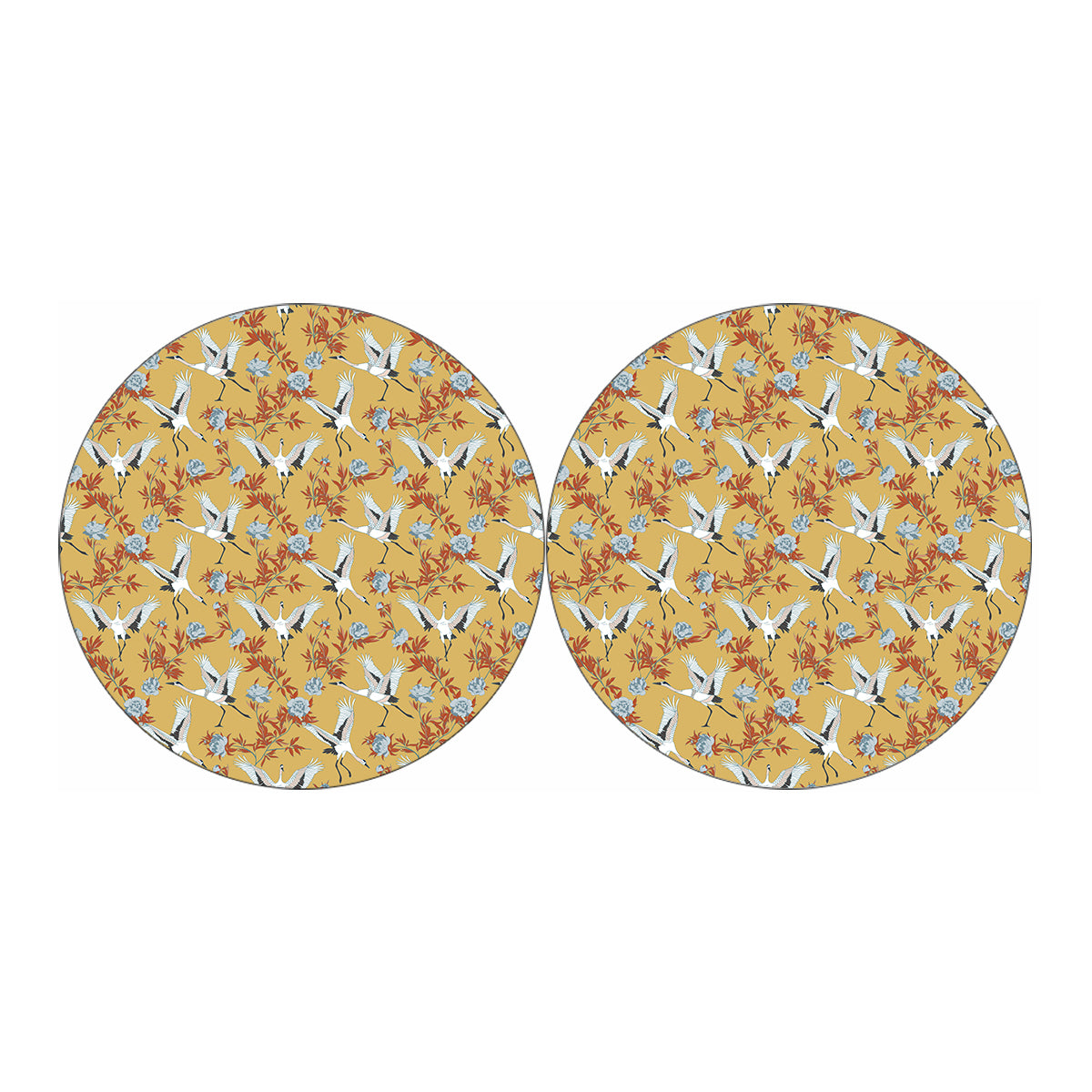 White Japanese Cranes Pattern Print Car Coasters