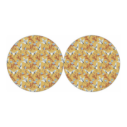 White Japanese Cranes Pattern Print Car Coasters