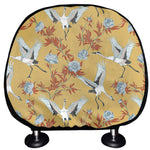 White Japanese Cranes Pattern Print Car Headrest Covers