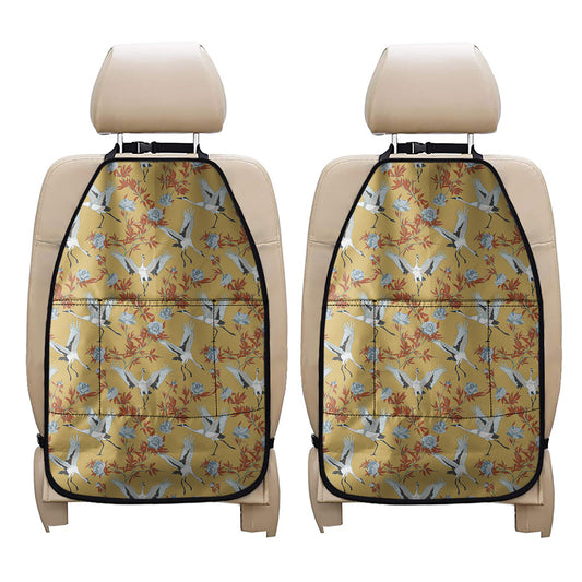 White Japanese Cranes Pattern Print Car Seat Organizers