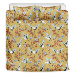 White Japanese Cranes Pattern Print Duvet Cover Bedding Set