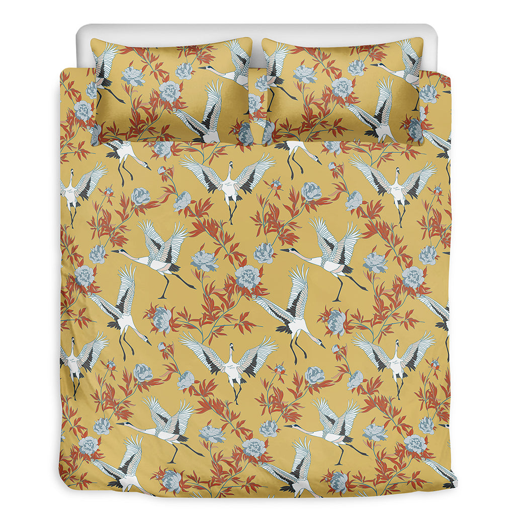 White Japanese Cranes Pattern Print Duvet Cover Bedding Set