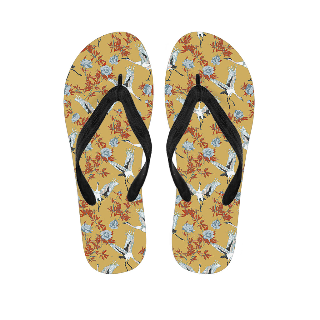 White Japanese Cranes Pattern Print Flip Flops