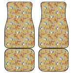White Japanese Cranes Pattern Print Front and Back Car Floor Mats