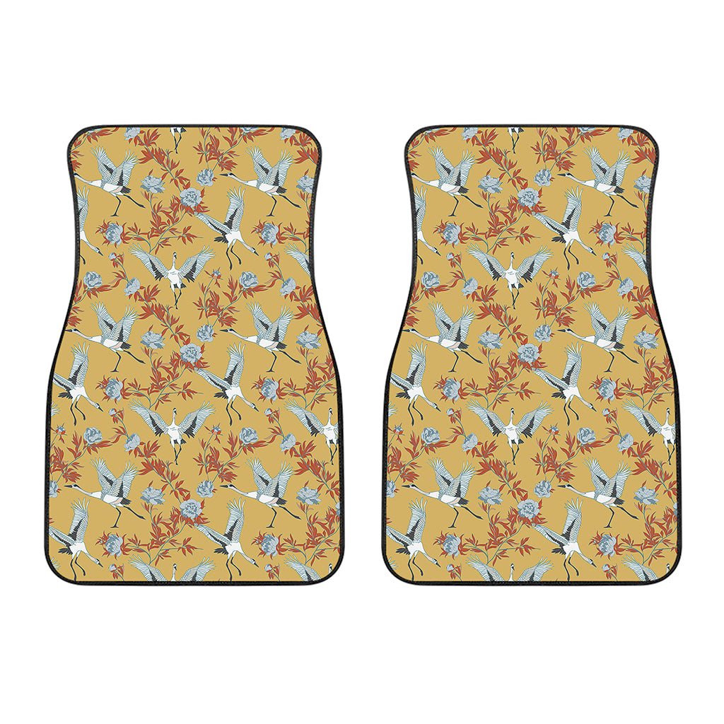 White Japanese Cranes Pattern Print Front Car Floor Mats