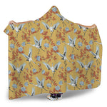 White Japanese Cranes Pattern Print Hooded Blanket