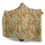 White Japanese Cranes Pattern Print Hooded Blanket