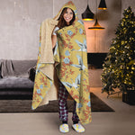 White Japanese Cranes Pattern Print Hooded Blanket