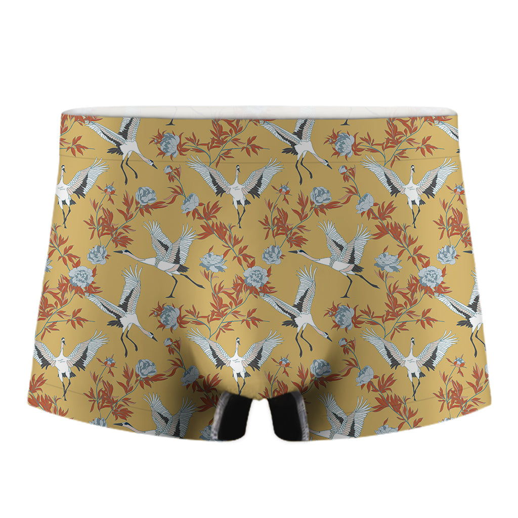 White Japanese Cranes Pattern Print Men's Boxer Briefs
