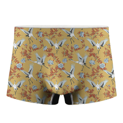 White Japanese Cranes Pattern Print Men's Boxer Briefs