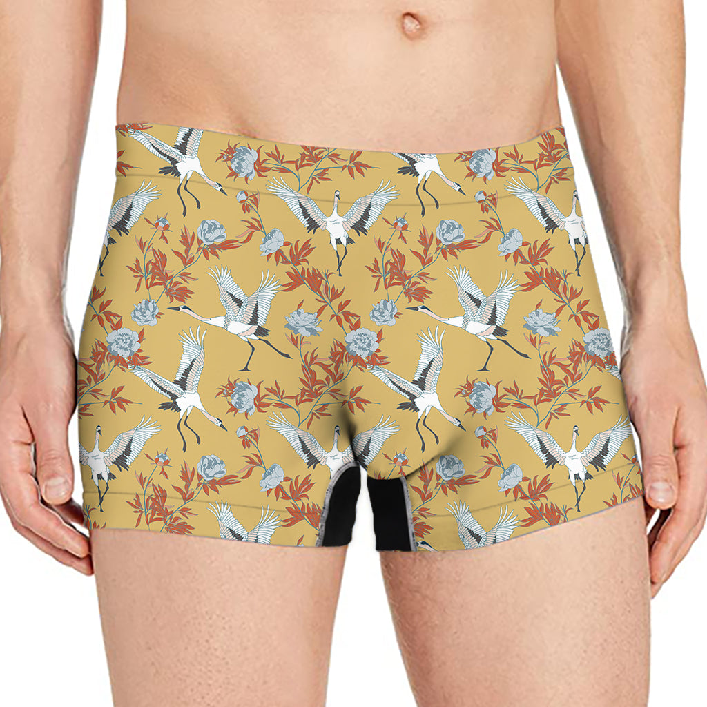 White Japanese Cranes Pattern Print Men's Boxer Briefs